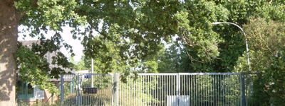 Ein bewachsener Eingang mit einem großen Tor führt zum Mobilmachungsstützpunkt in Klein Wittensee.