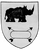 Ein Wappen zeigt ein Rhinozeros über gekreuzten Pfeilen und einem leeren Banner.
