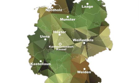 Karte von Deutschland mit Standorten für den "Tag der Bundeswehr" am 6. Juni 2026, inklusive Save-the-Date-Hinweis.