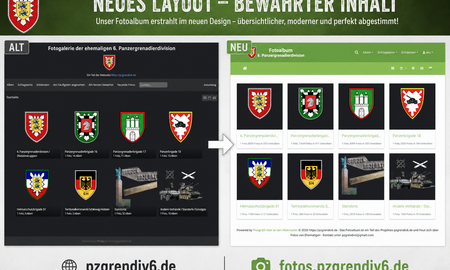 Neues Layout des Fotoalbums der 6. Panzergrenadierdivision mit klarer, moderner Struktur und bewährtem Inhalt.