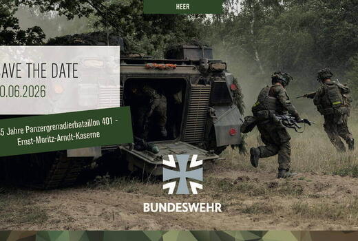 Soldaten des Panzergrenadierbataillons 401 trainieren in der Ernst-Moritz-Arndt-Kaserne für das Jubiläum 2026. | © Bundeswehr
